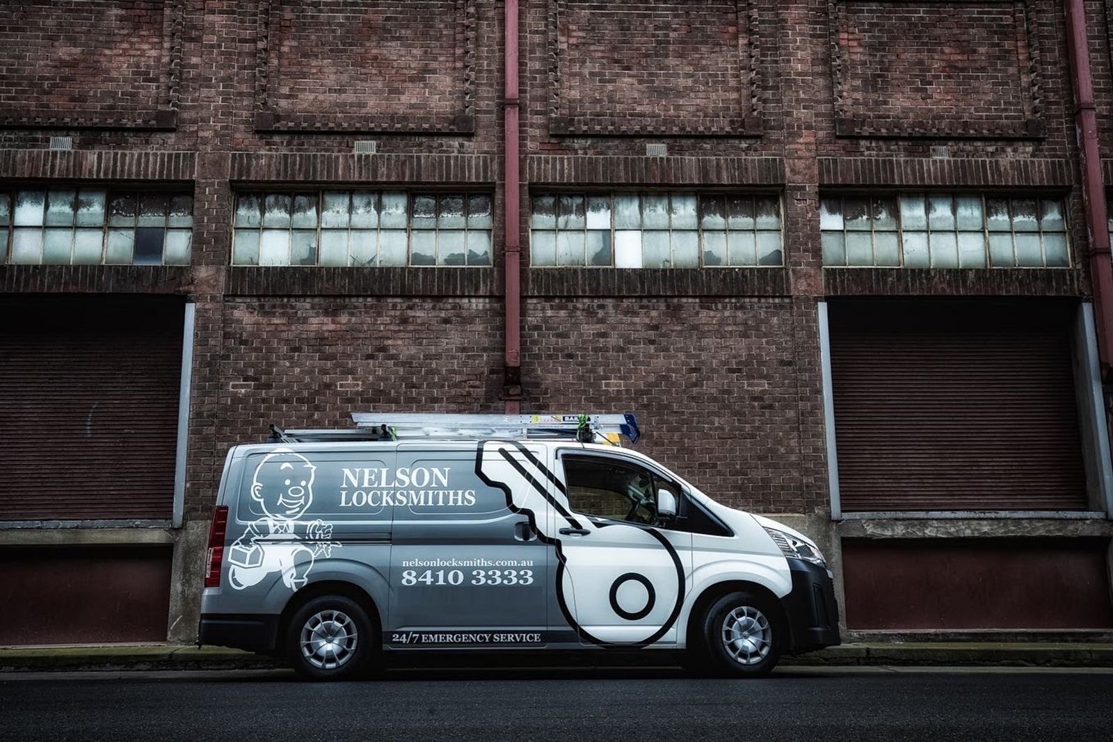 Nelson Locksmiths van at a commercial site